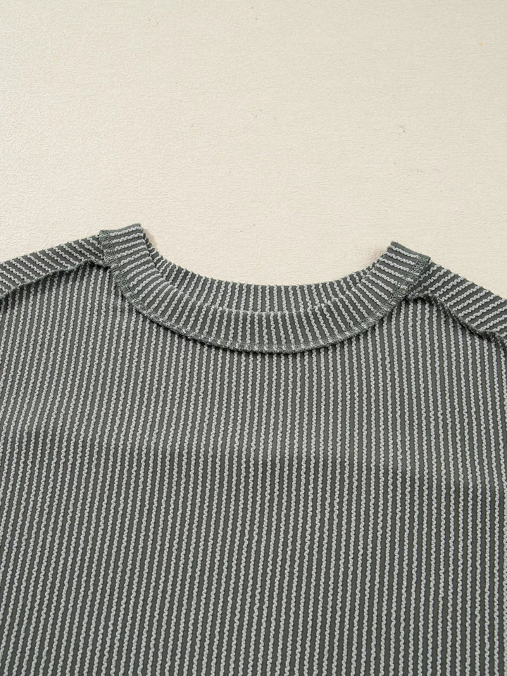 Twist Ribbed Exposed Seam Detail Long Sleeve Loose Top