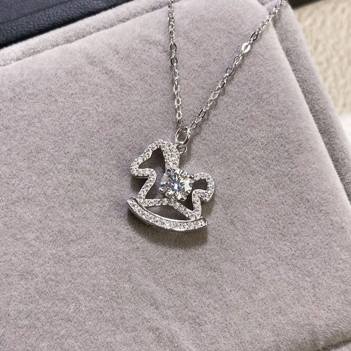Moissanite 925 Sterling Silver Rocking Horse Necklace