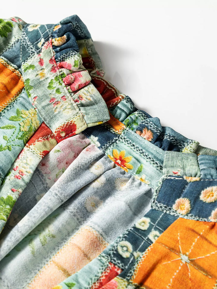 Floral Half Placket Notched Blouse