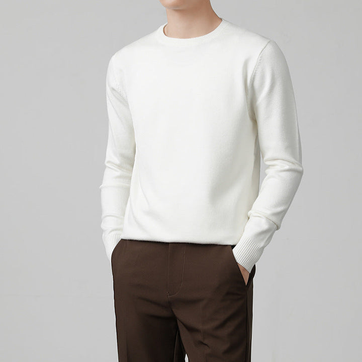 Mens Thickened White Knit Bottoming Sweater