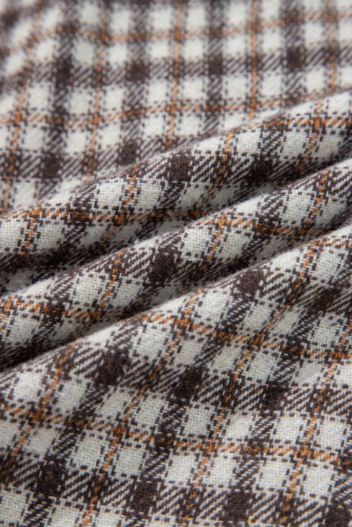 Casual Contrast Corduroy Flap Pocket Patchwork Plaid Shacket