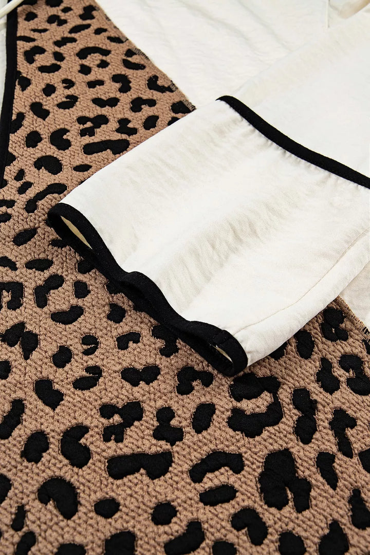 Drawstring Leopard Long Sleeve Hooded Jacket