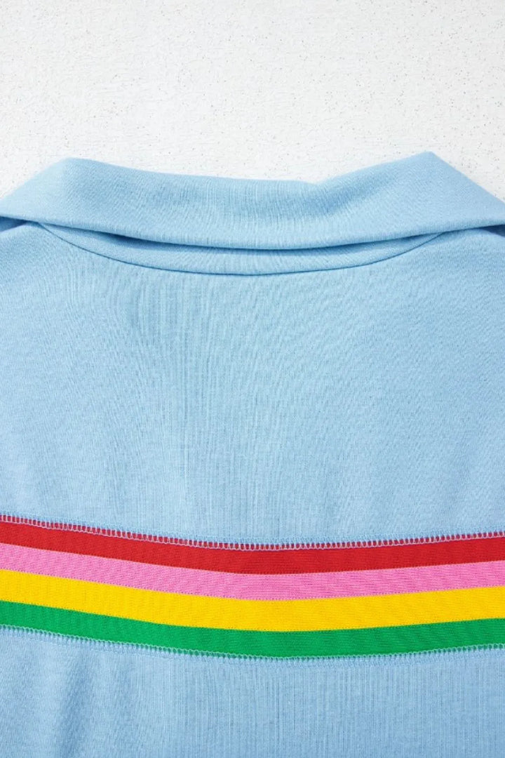 Rainbow Collared Short Sleeve Top and Shorts Set
