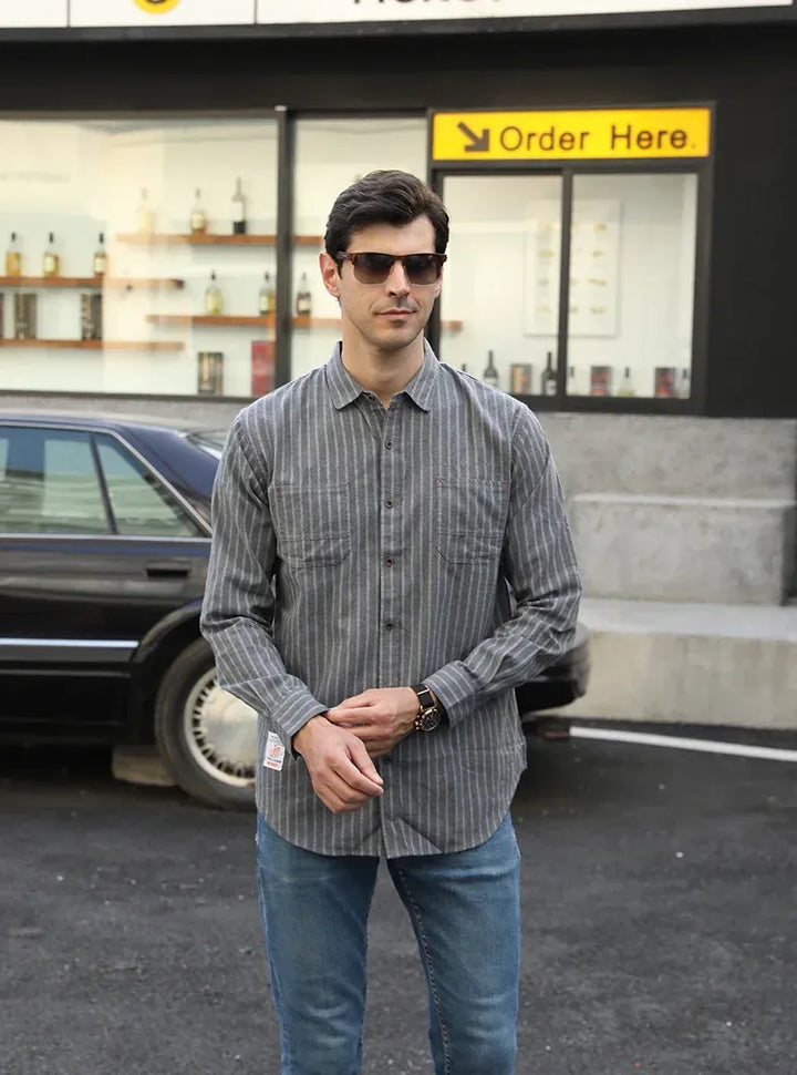 Men's Plus Size Striped Button-Down Long Sleeve Casual Shirt
