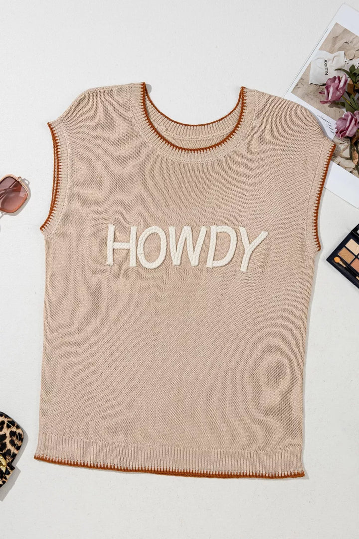 Contrast Trim Knit HOWDY Western Sweater Vest