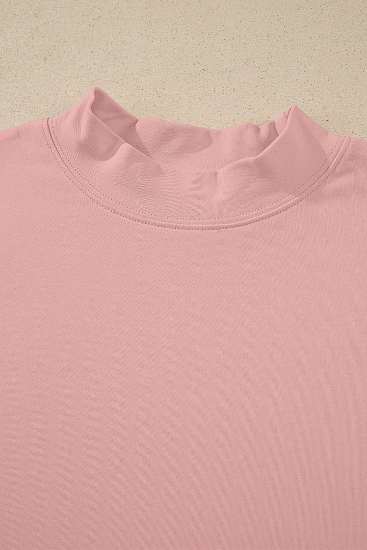 Pink Solid Color High Neck Oversize Tee
