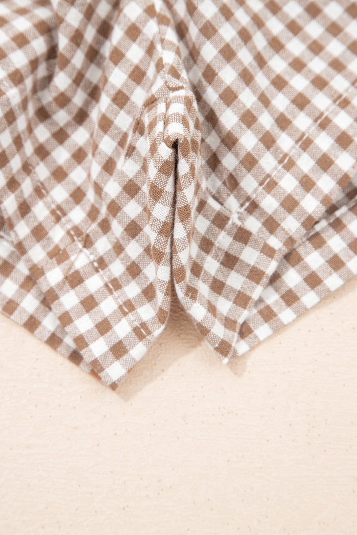 Khaki Contrast Trim Plaid Print Plus Size Shorts