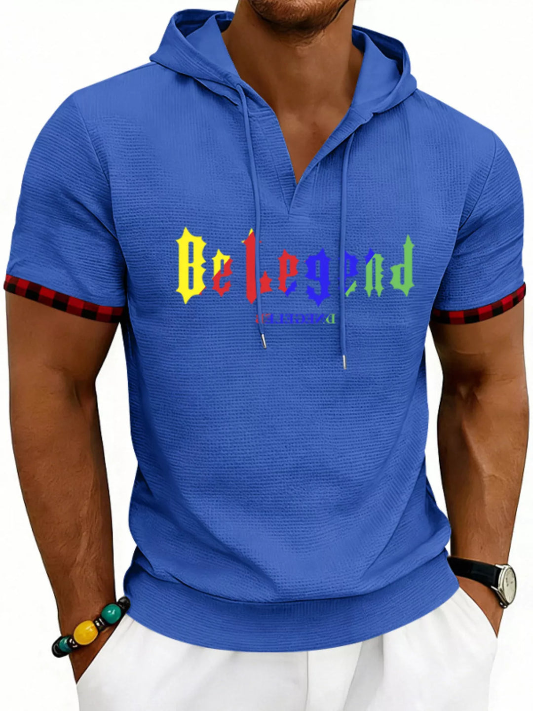 Men's Full Size Letter Graphic Short Sleeve Hooded Top Plus Size