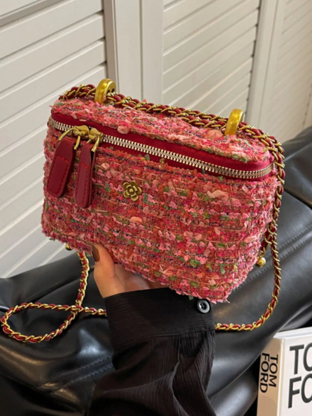 Tweed Crossbody Bag with Chain Strap