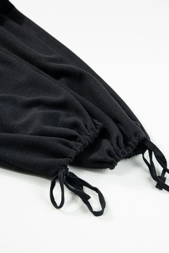 Knotted Straps Button Textured Drawstring Jumpsuit