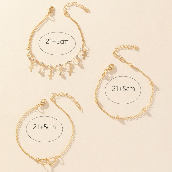 Bohemian-style Cross And Double-heart Multi-layer Anklet