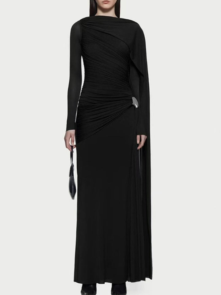 Ruched Draped Long Sleeve Maxi Dress