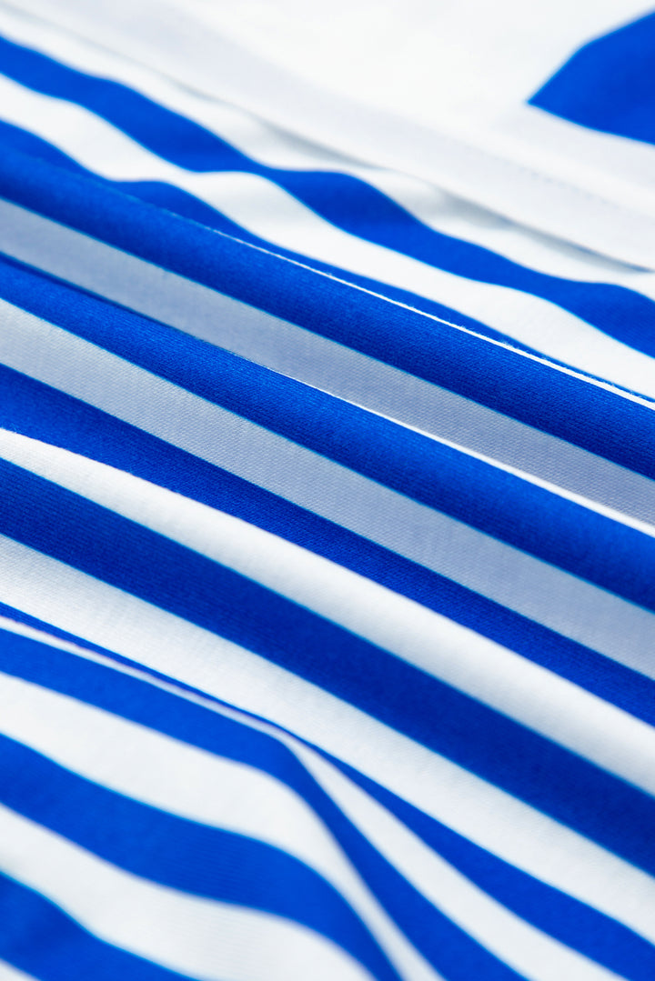 Blue Stripe Mixed Printed Short Sleeve Shift Mini T Shirt Dress