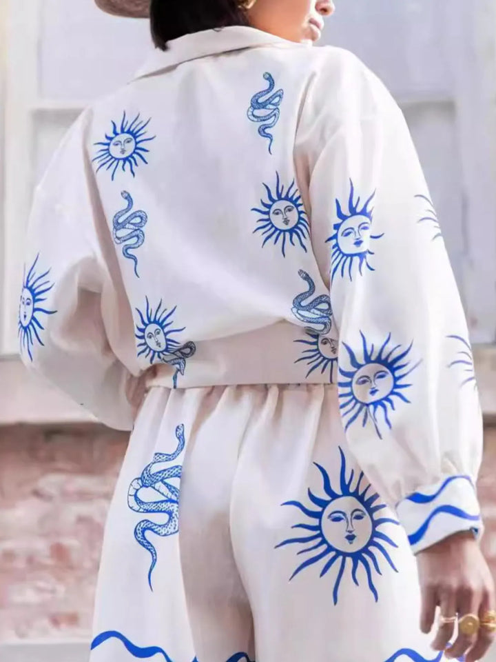 Printed Button Up Shirt and Shorts Set