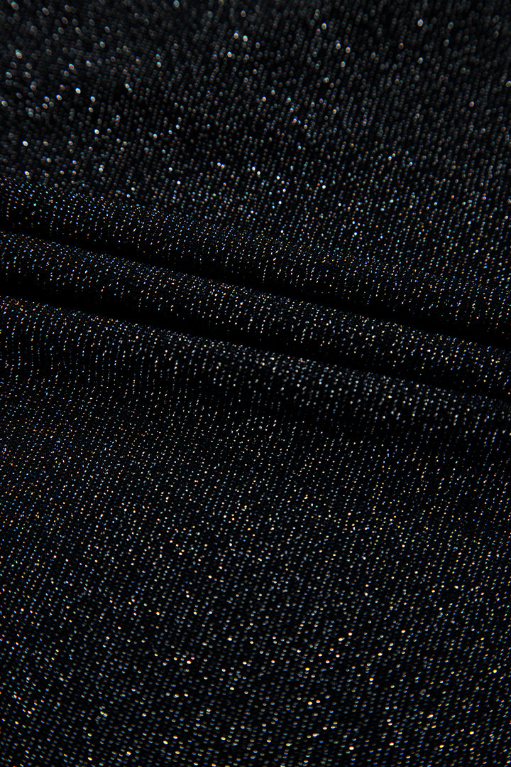 Black Bow Decor Glittery Short Sleeve Top