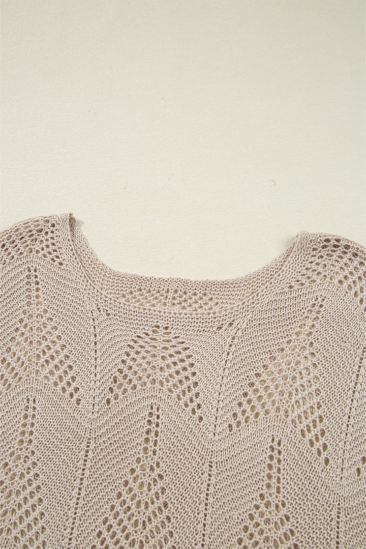 Parchment Hollow Out Knit 7/8 Sleeve Casual Sweater