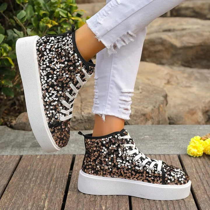 Sequin Round Toe Platform Sneakers
