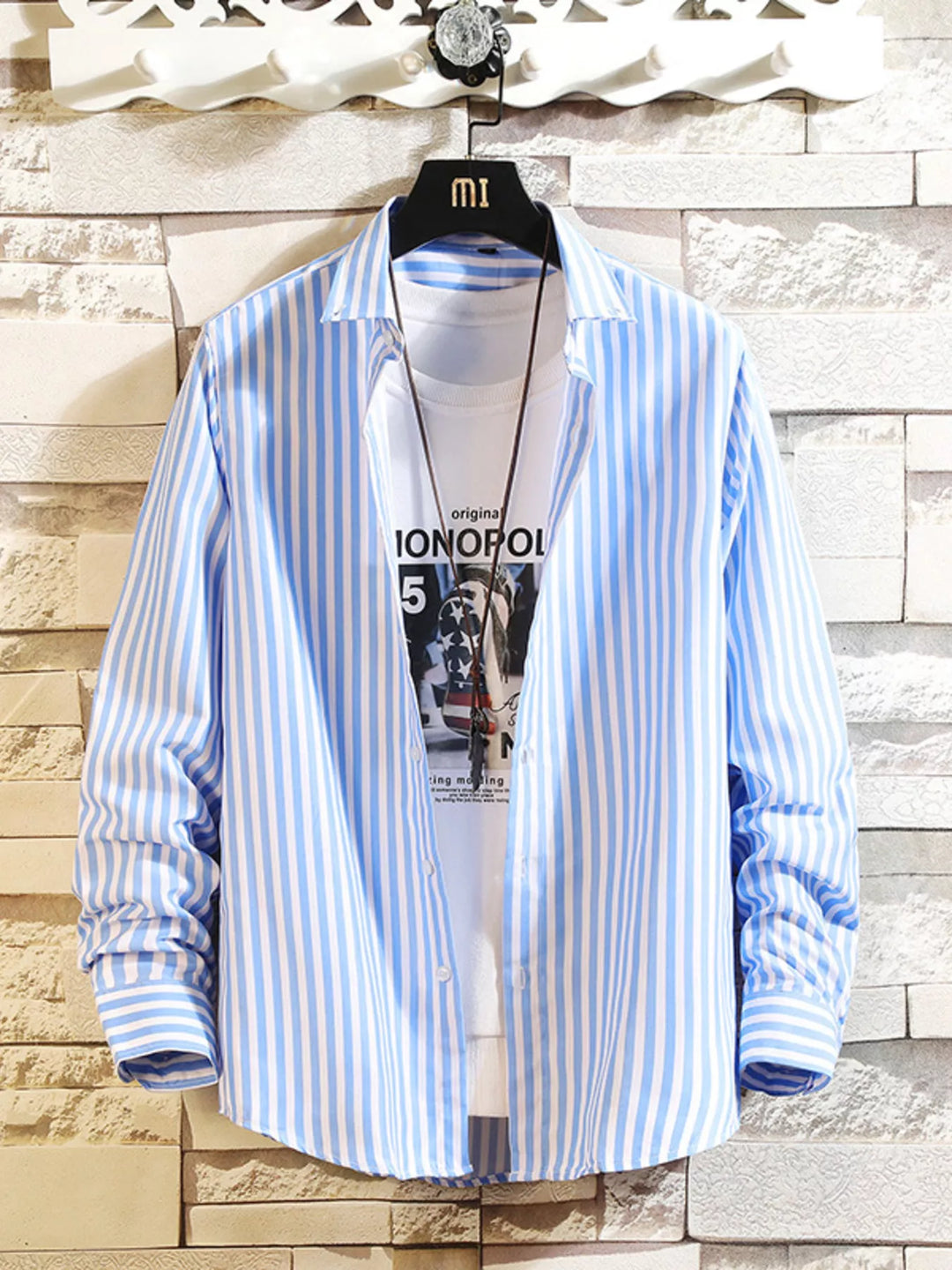Men's Plus Size Striped Button Up Casual Shirt