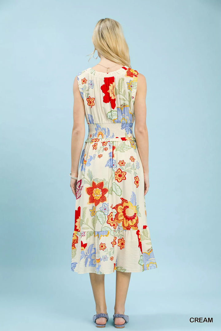 Umgee Floral Smocked Midi Dress