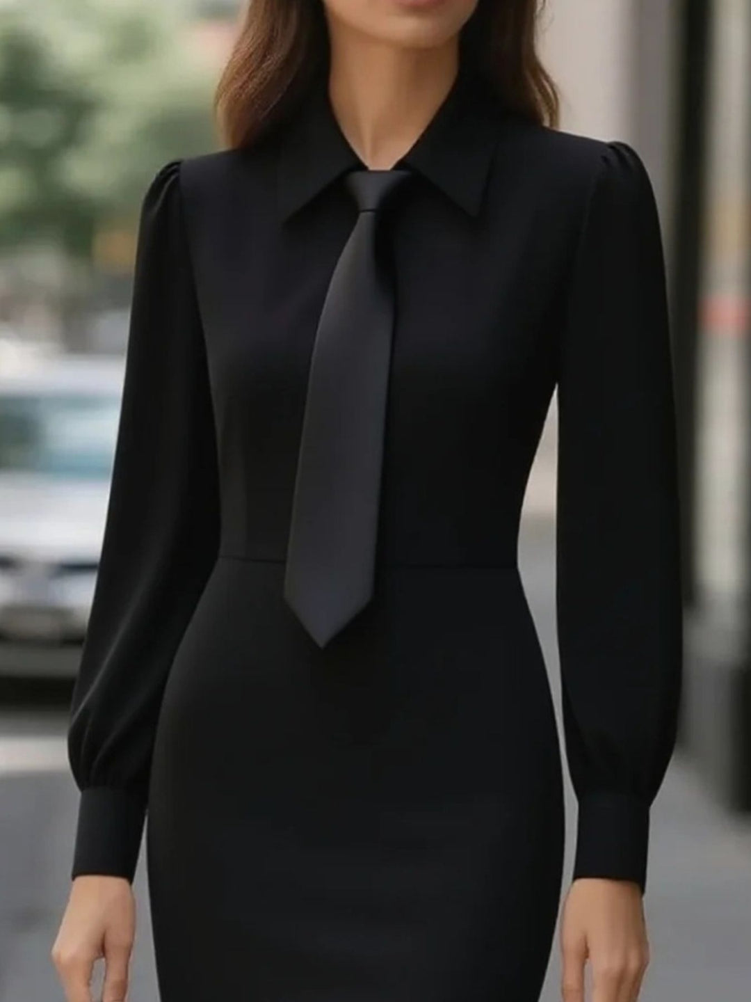 Tie-Neck Long Sleeve Dress