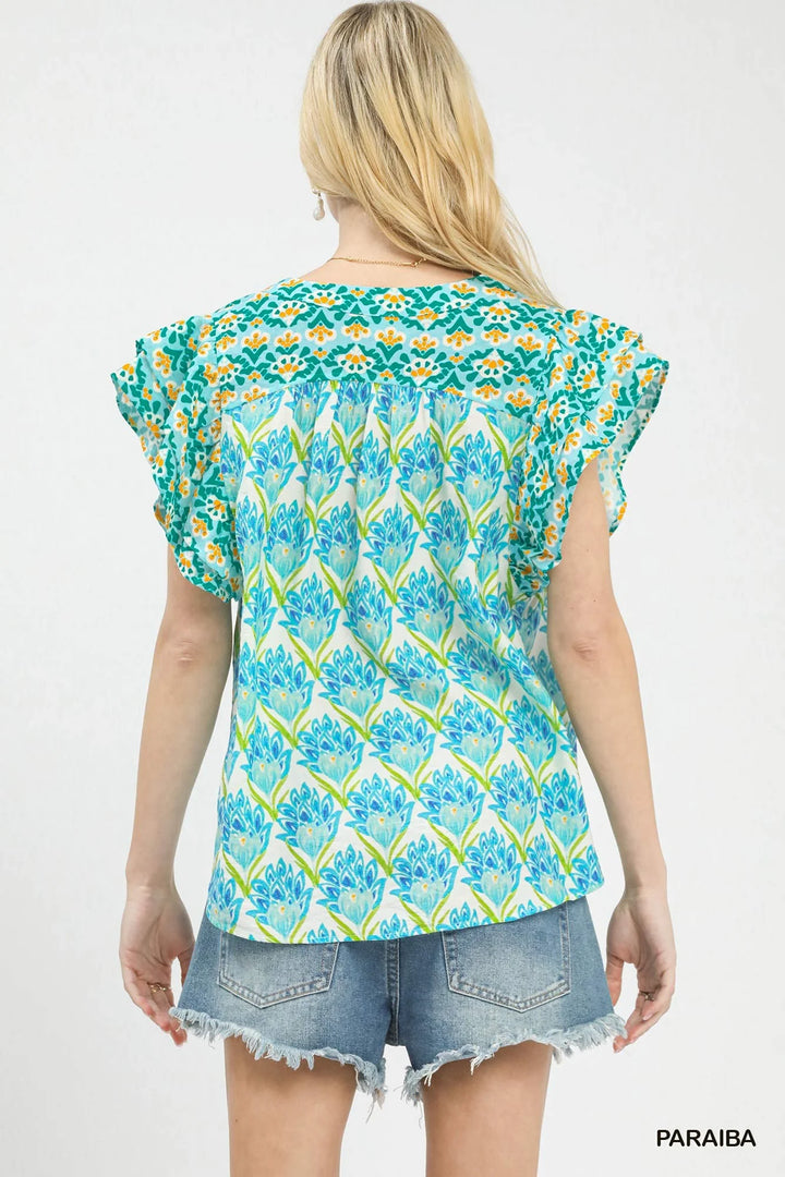 Umgee Double Frill Sleeve Floral Blouse