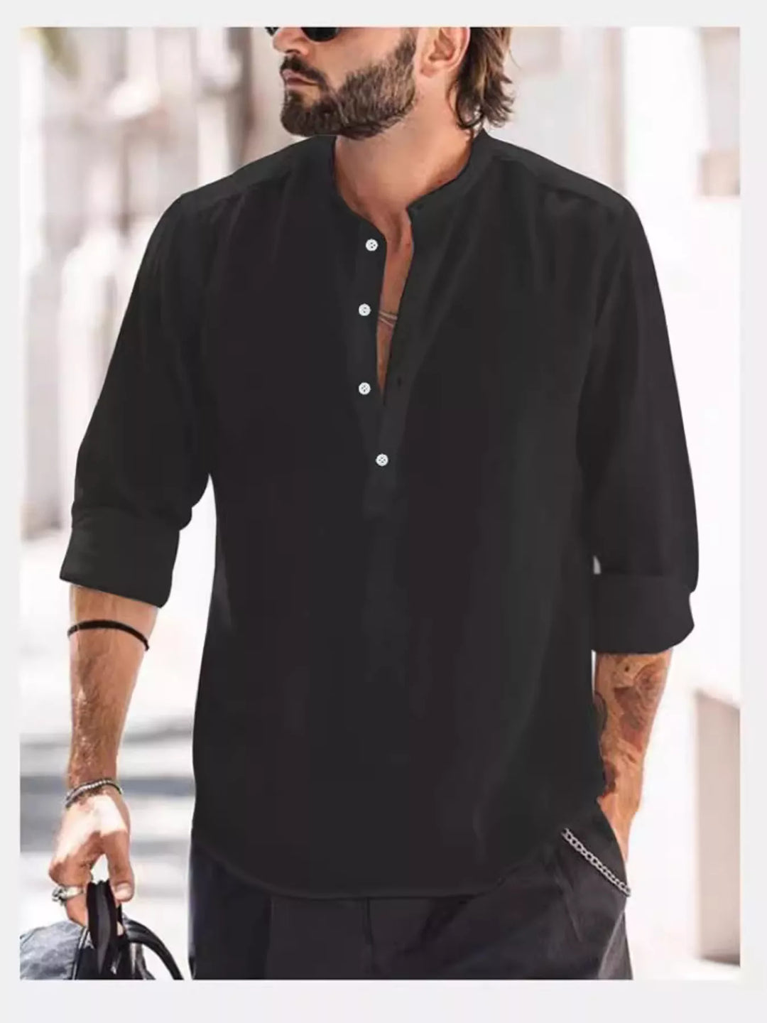 Men's Full Size Button Detail Long Sleeve Shirt Plus Size
