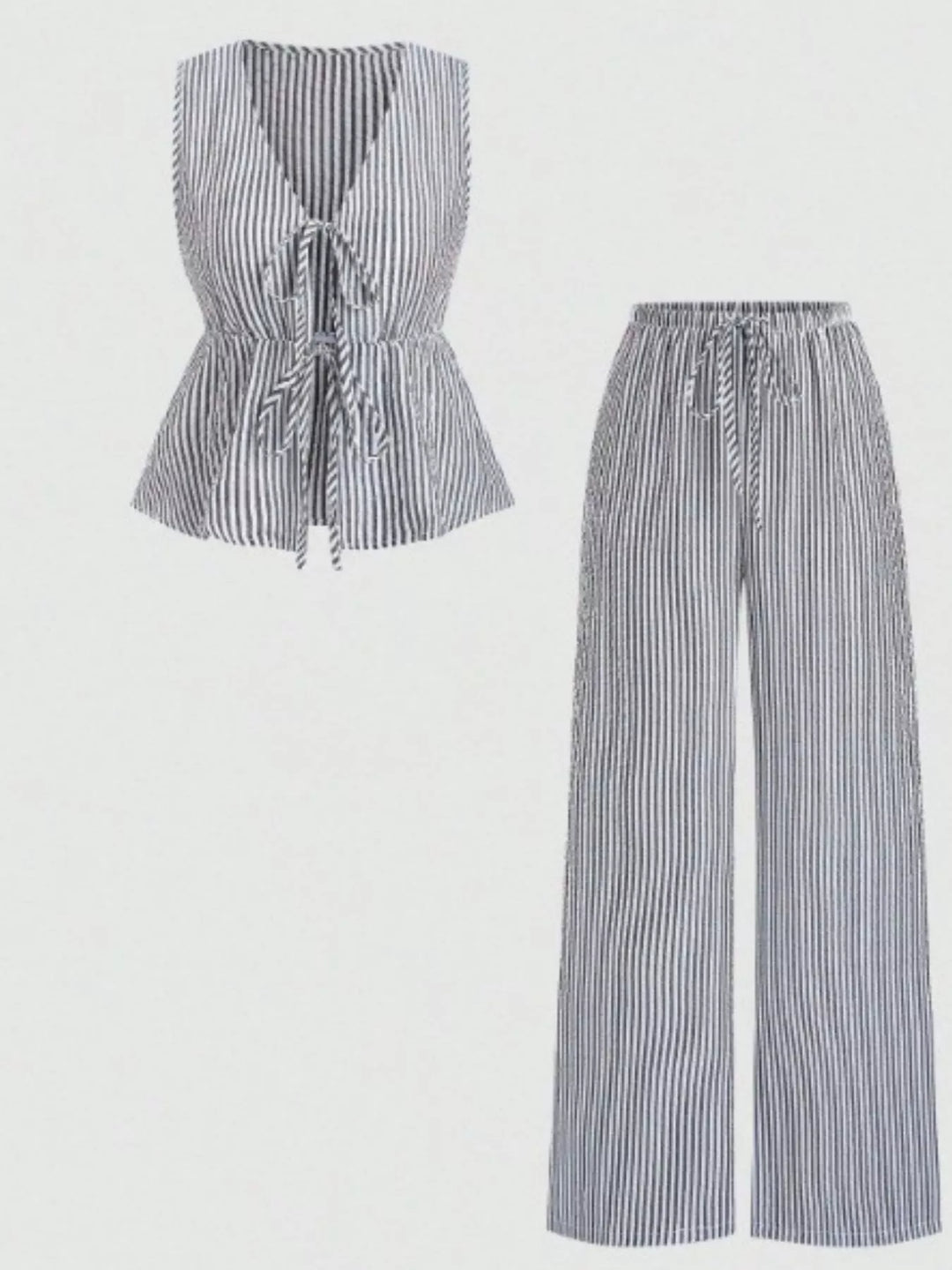 Striped Tie-Front Sleeveless Top and Pants Set