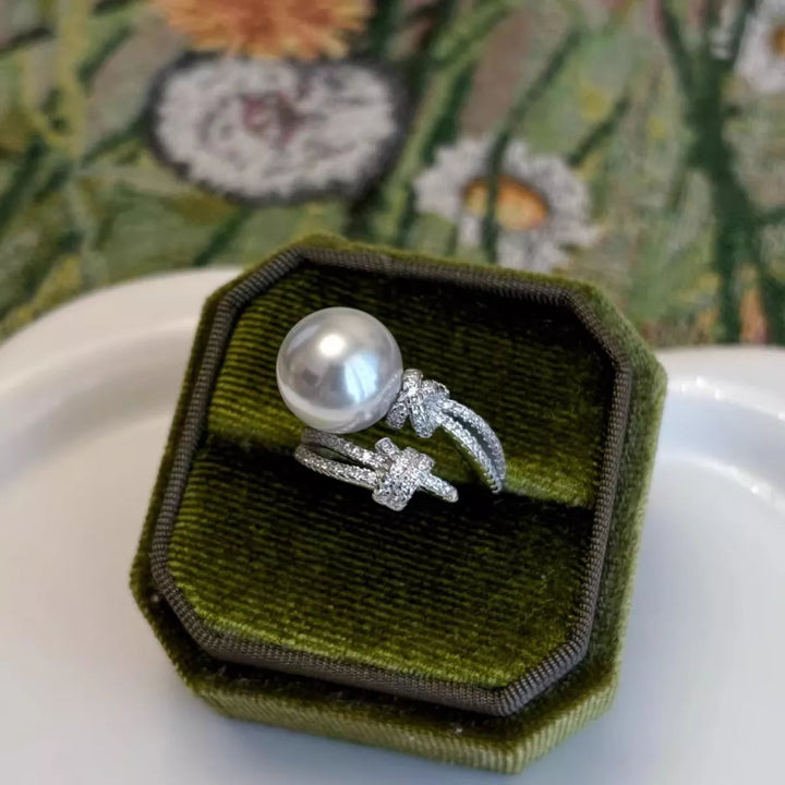 Pearl Zircon Bypass Ring