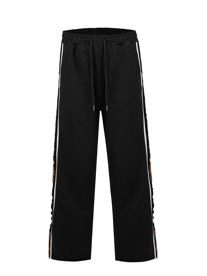Men's Drawstring Patchwork Plaid Wide Leg Pants