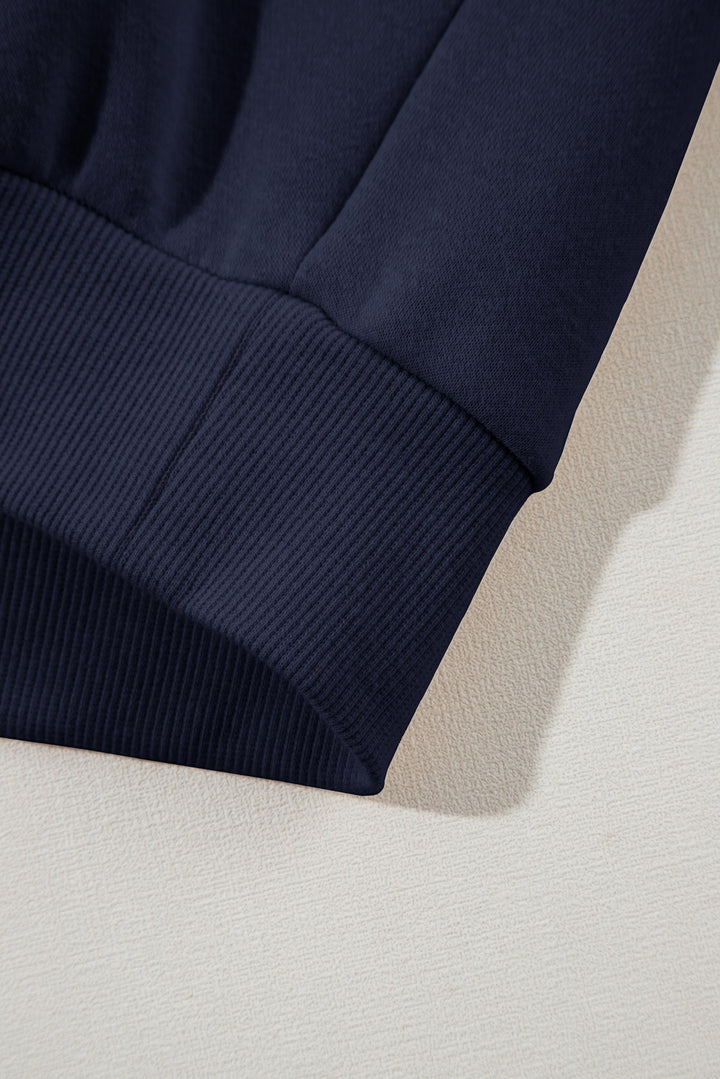 Navy Blue Solid Exposed Seams Hoodie and Joggers Activewear Set