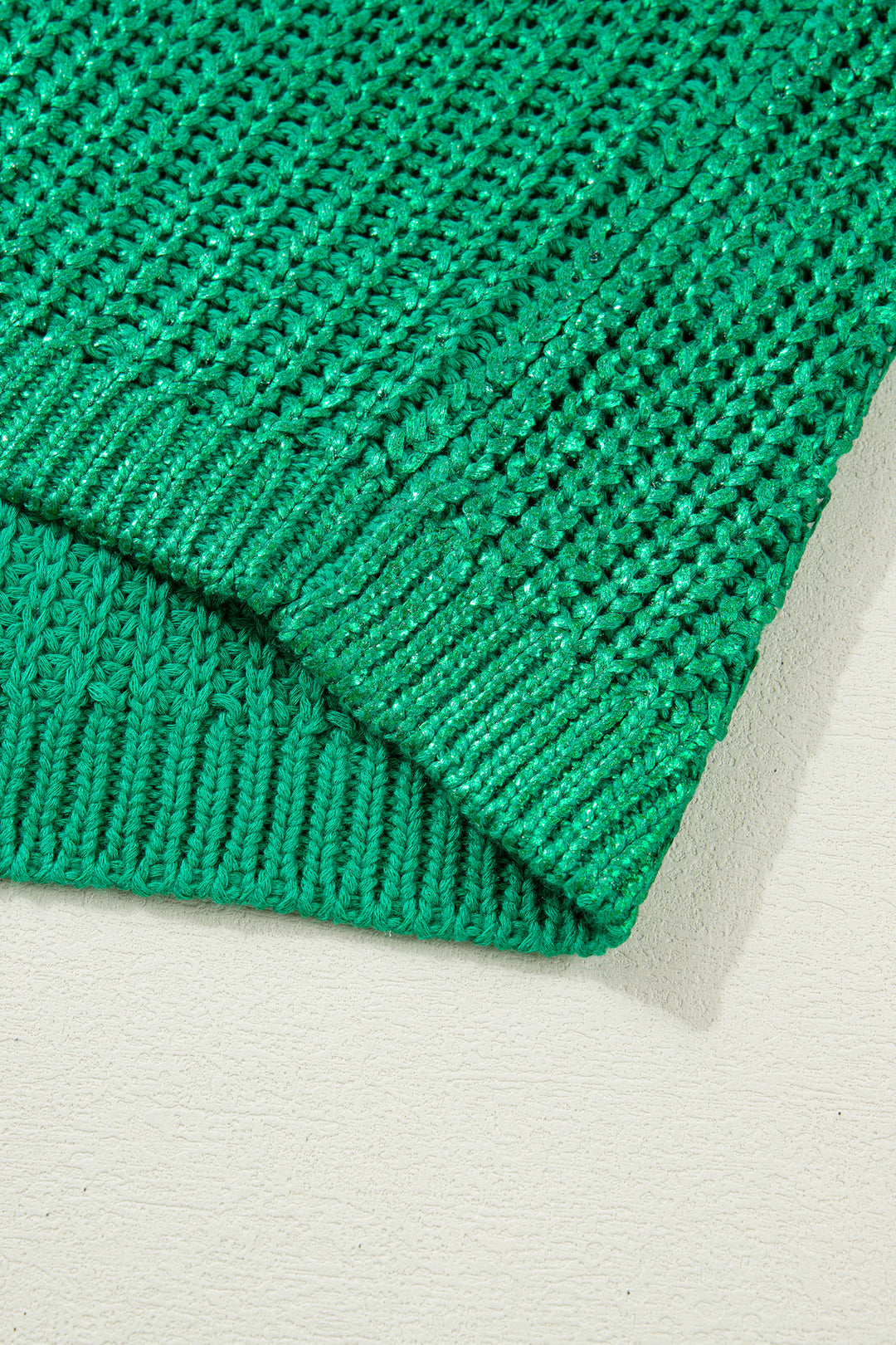 Bright Green Solid Color Knit High Neck Short Sleeve Sweater