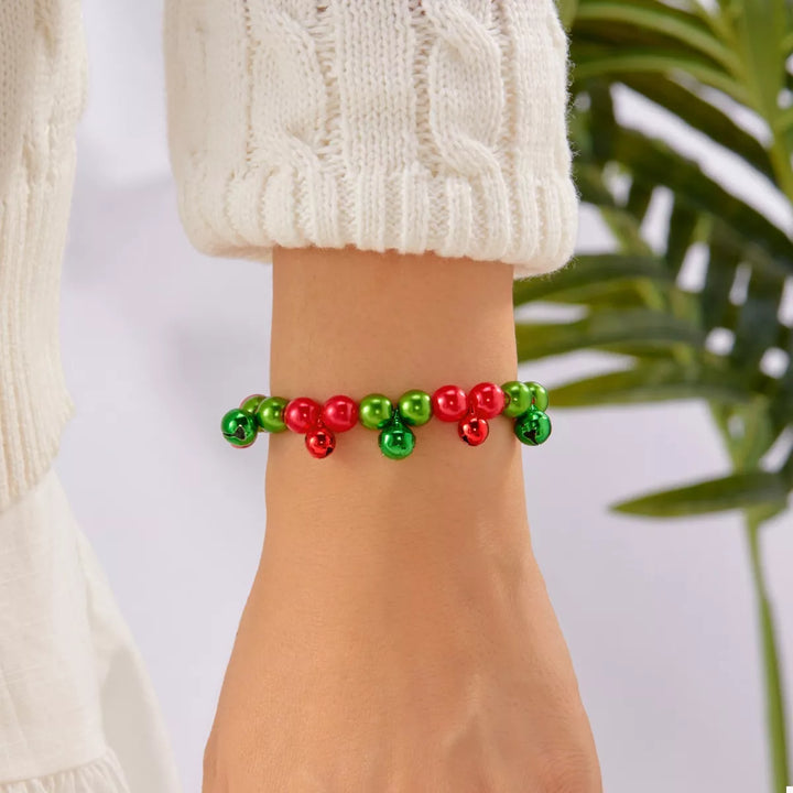 Christmas Holiday Beaded Bell Bracelet
