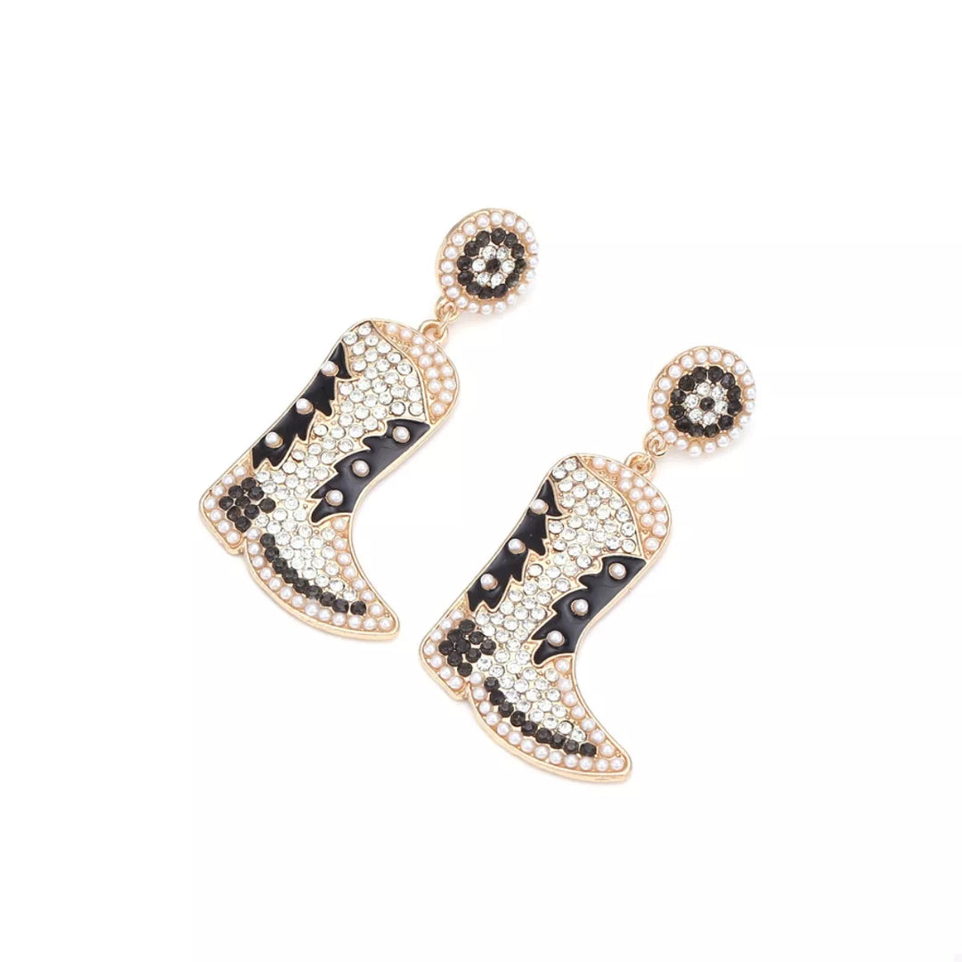 Rhinestone Cowboy Boot Dangle Earrings