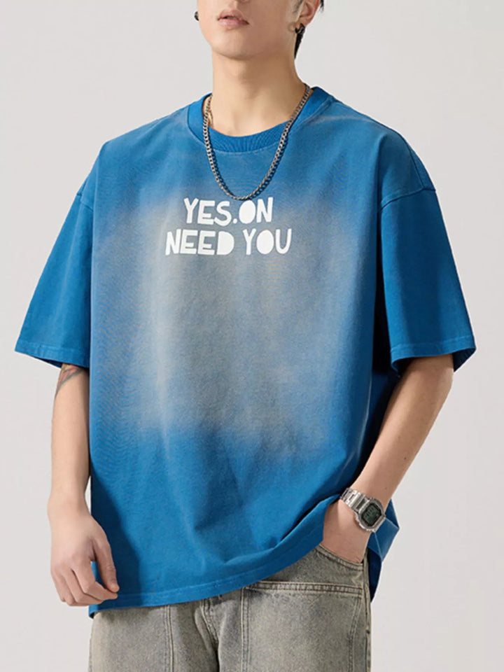 Men's Full Size Letter Round Neck Short Sleeve T-Shirt Plus Size