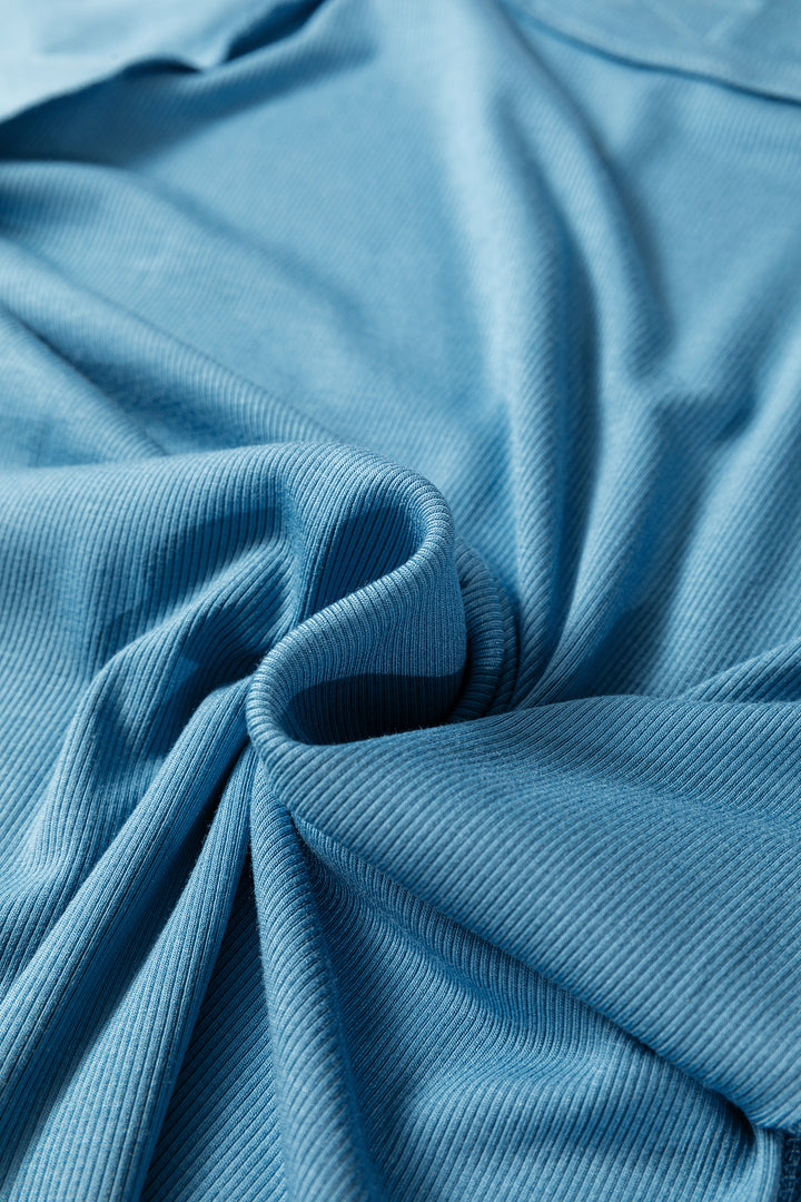 Peacock Blue Crew Neck Cap Sleeve Ribbed T Shirt
