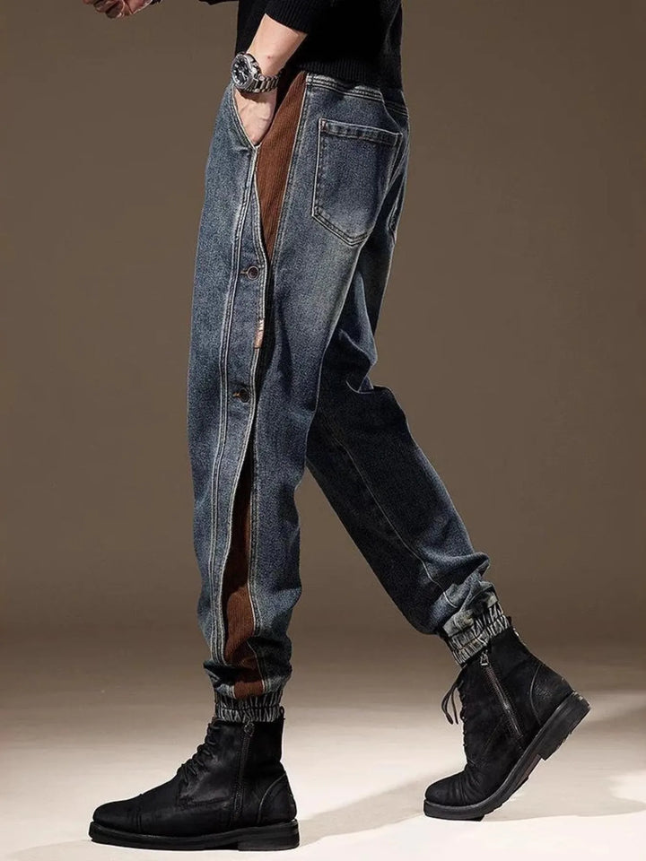 Men's Full Size Contrast Denim Joggers Plus Size