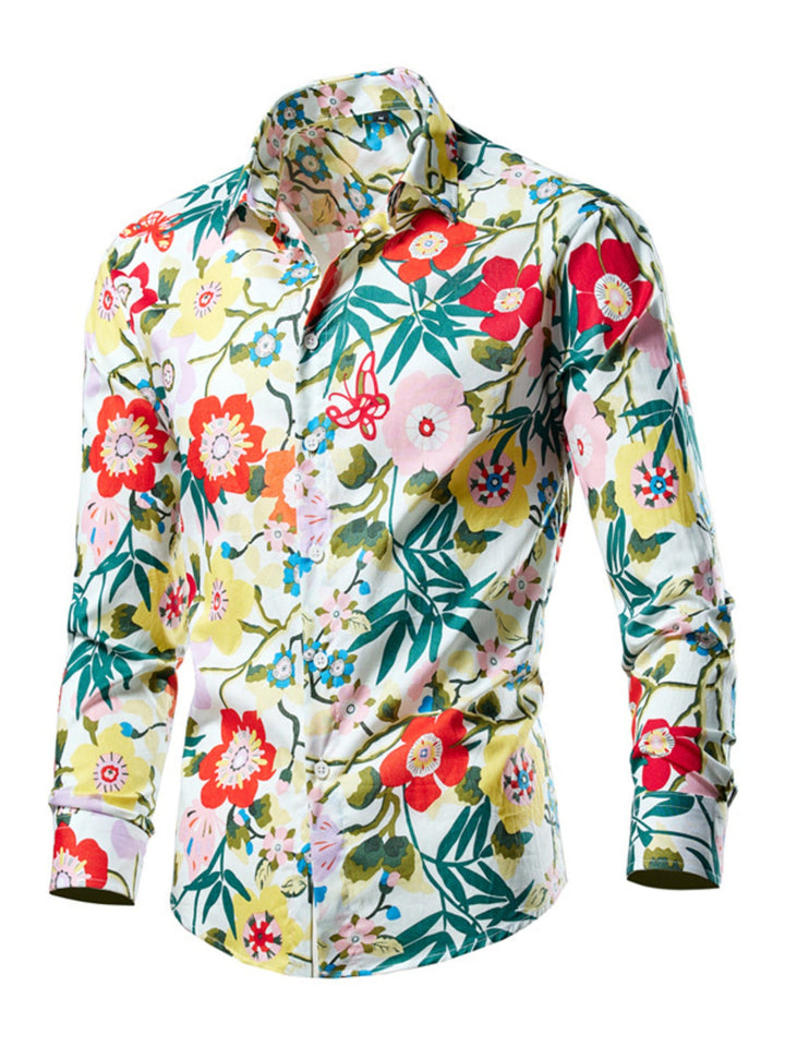Men's Plus Size Tropical Leaf Print Button-Down Shirt