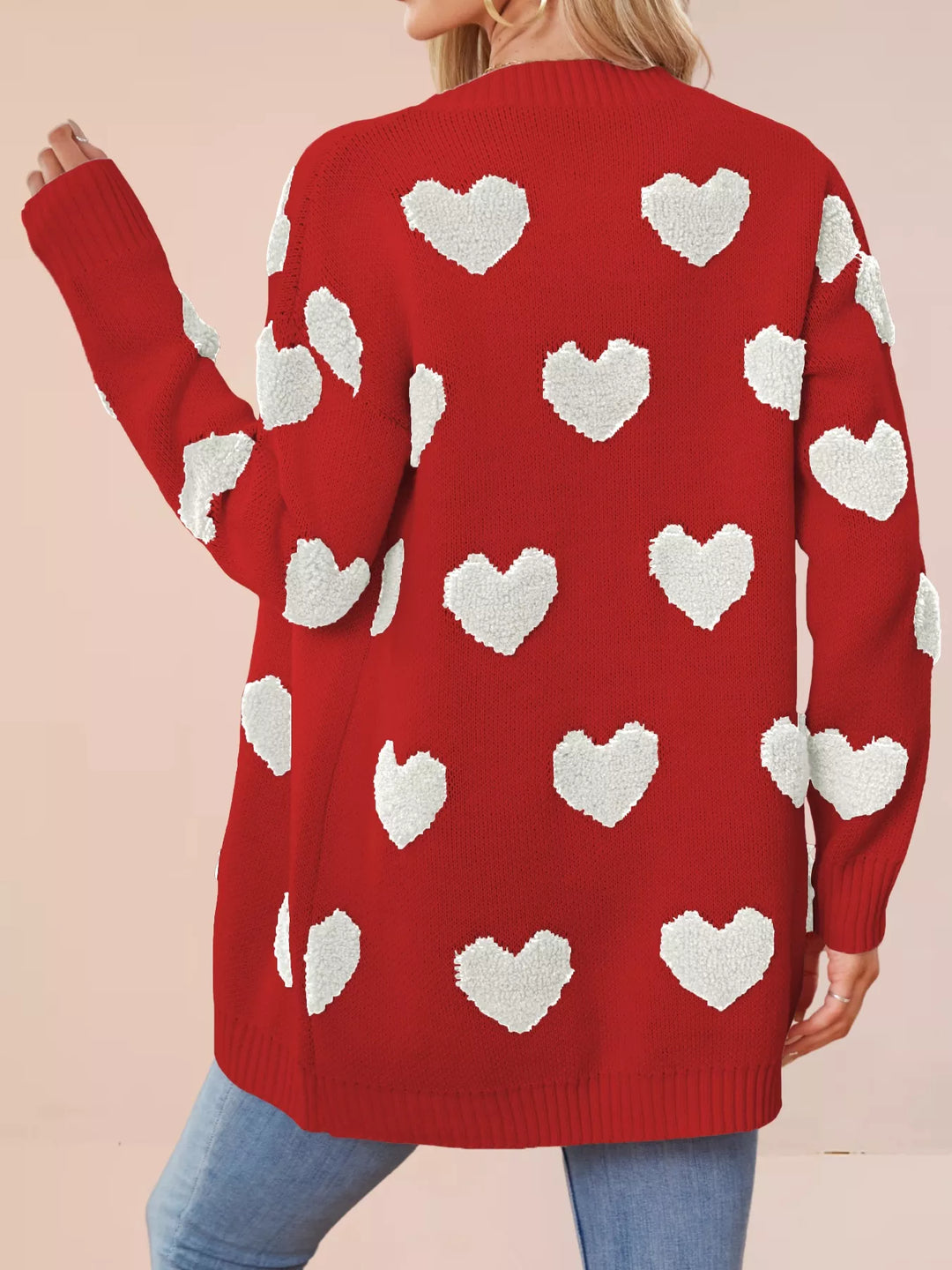 Heart Pattern Knit Button-Up Cardigan