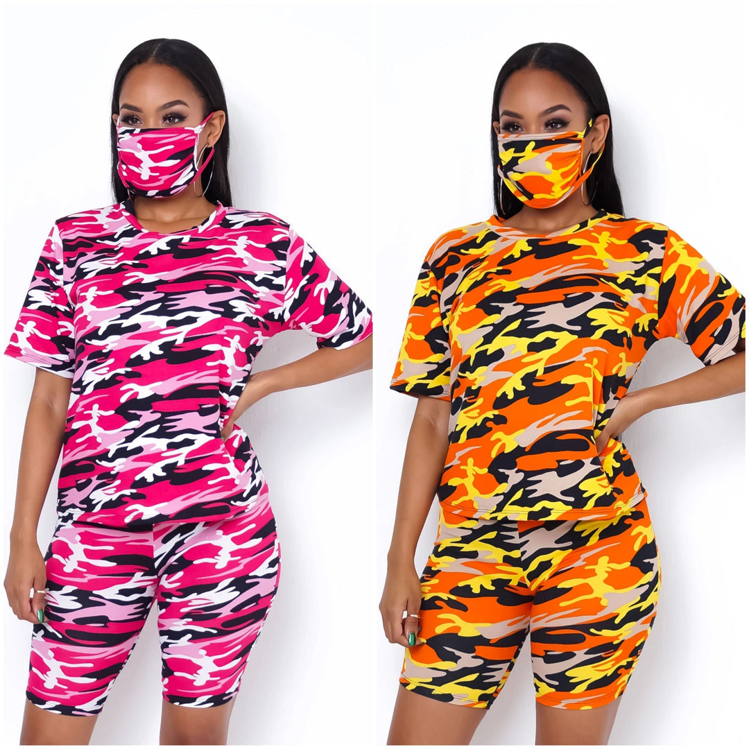 3-Piece Camo Biker Shorts Set