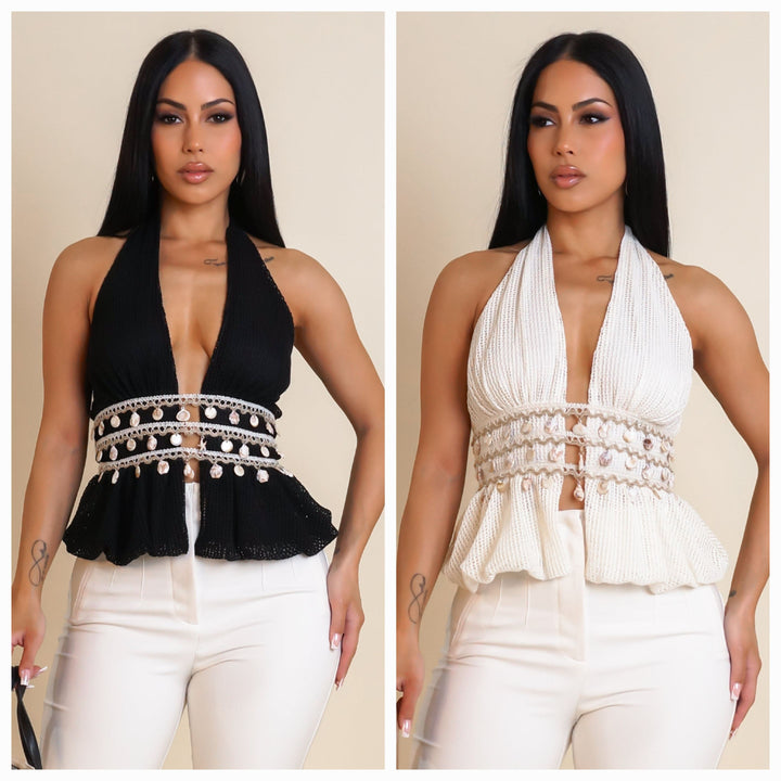 Seashore Shell Cropped Halter Top