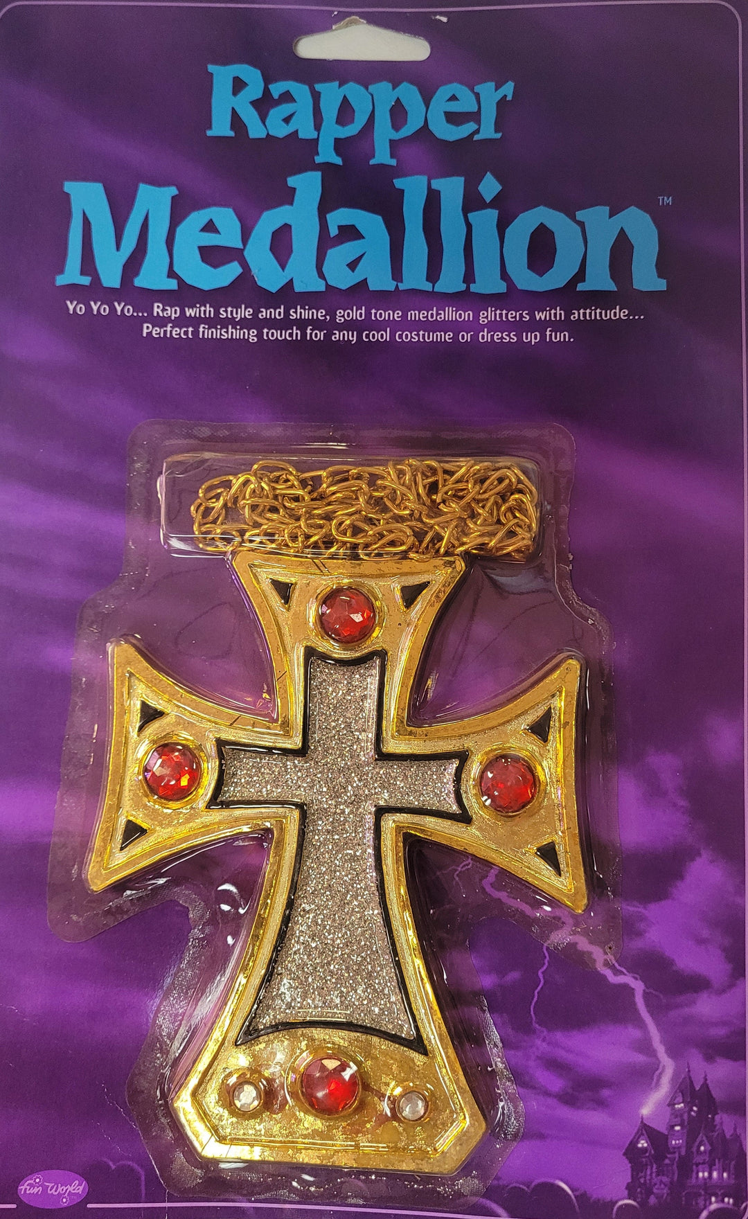 Gold Cross Rapper Medallion Red Gems