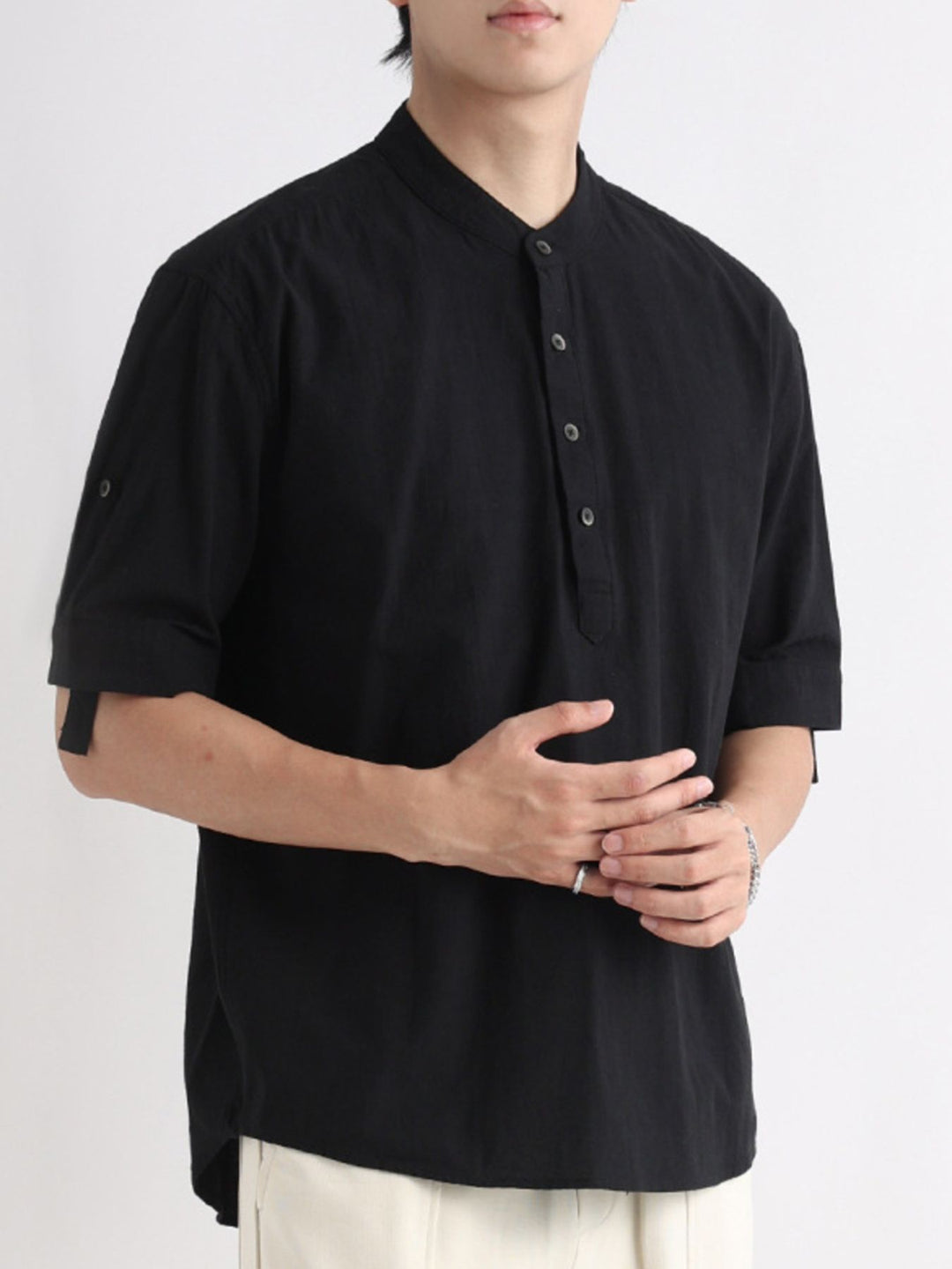 Men's Plus Size Button Detail Short Sleeve Blouse