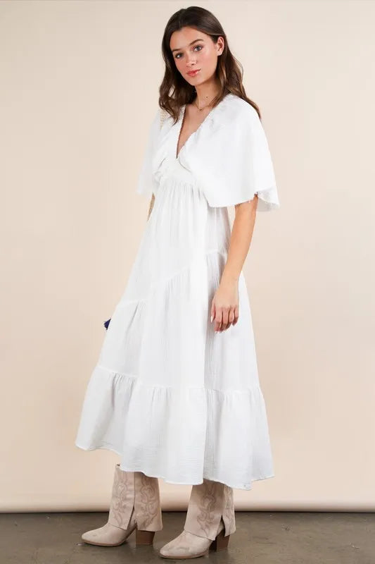 VERY J Mineral Washed Elastic Neck Detail Midi Dress