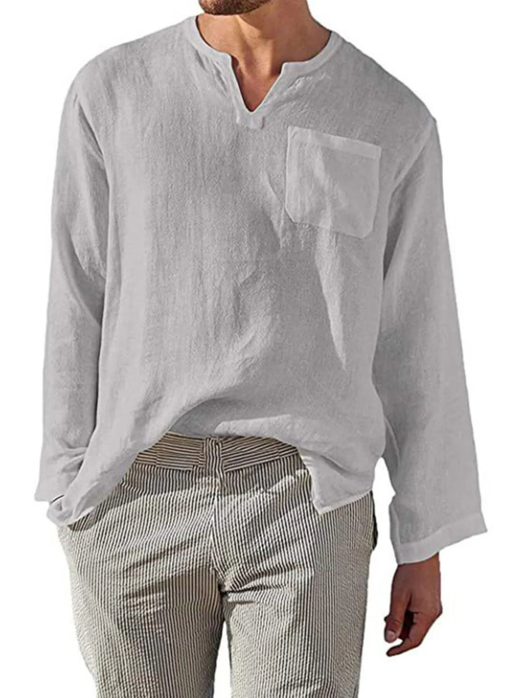 Men's Full Size Notched Long Sleeve Top Plus Size