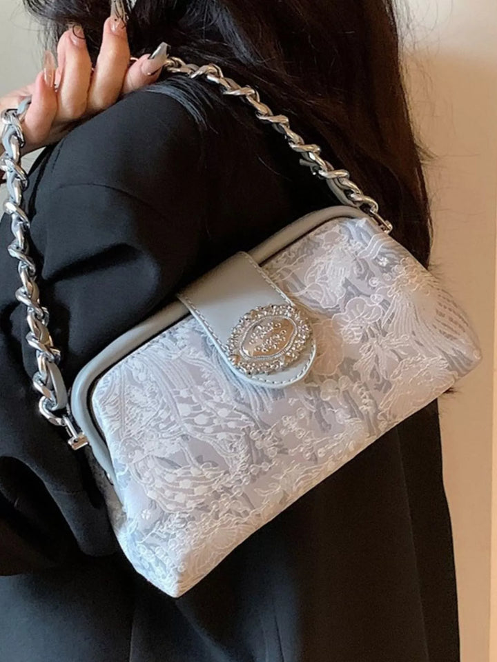 Embroidered Chain Crossbody Bag