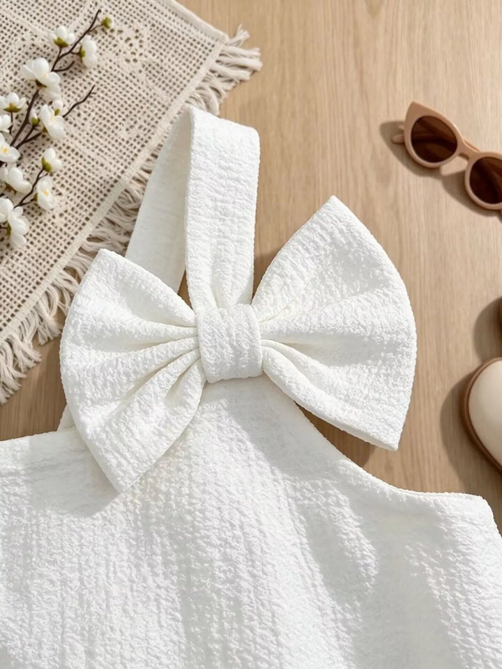 Children's Bowknot Decor Ruffle Hem Sleeveless Dress