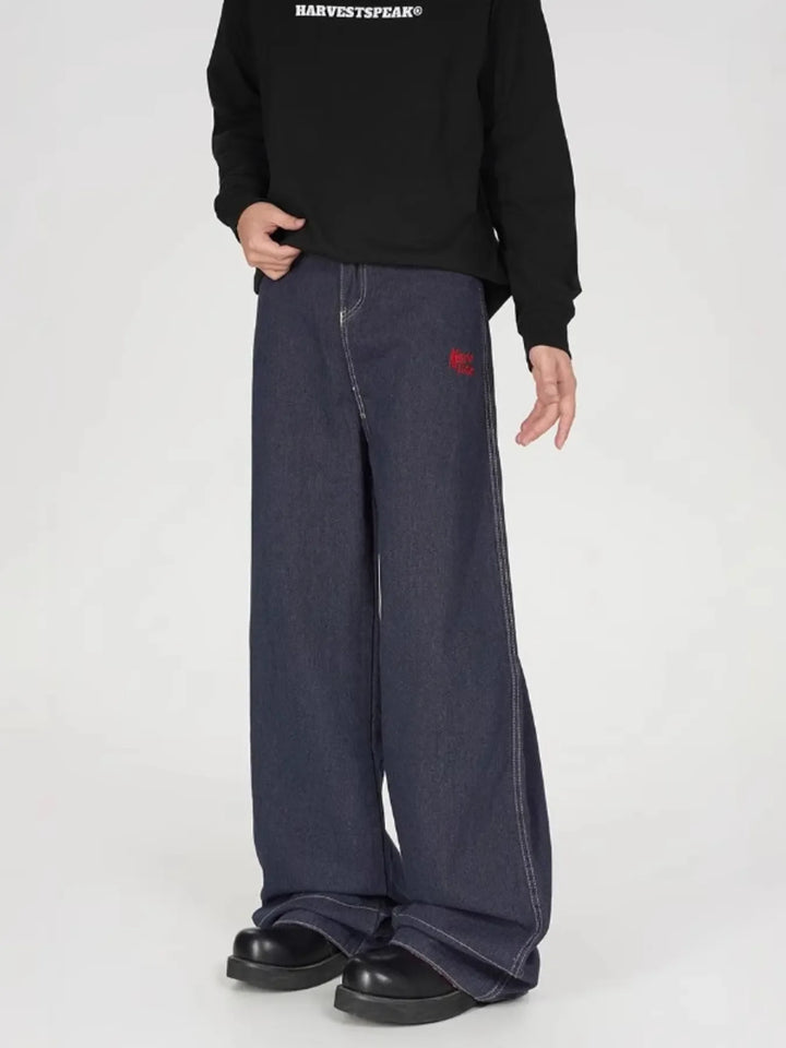Men's Plaid Pocket Wide Leg Jeans