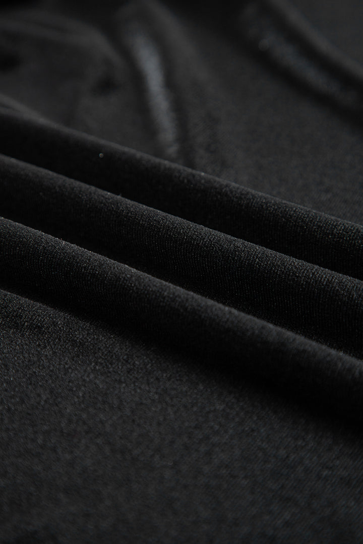 Black Front Tie Velvet Bubble Sleeve Mini Dress