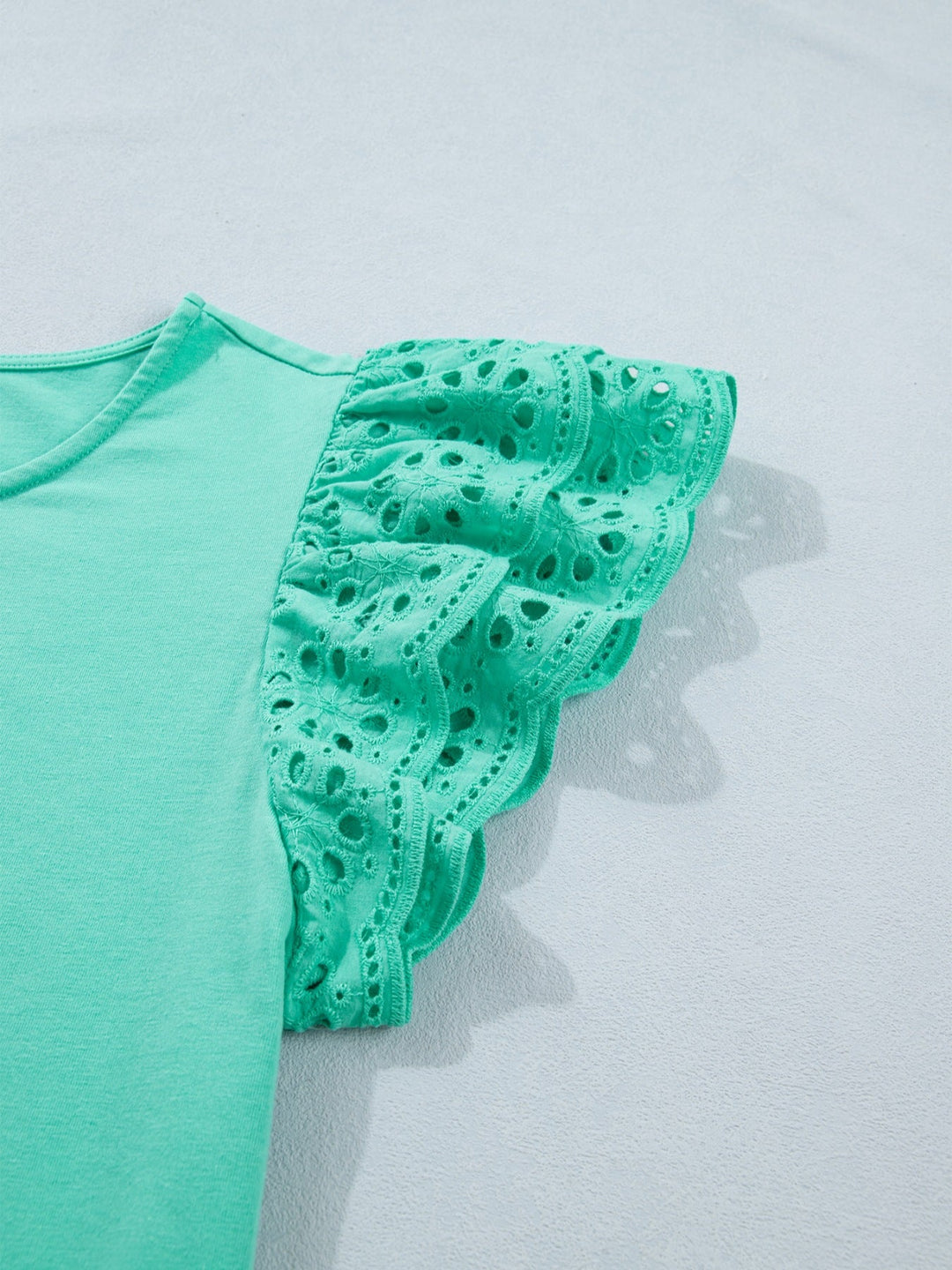 Eyelet Lace Ruffled Cap Sleeve Top