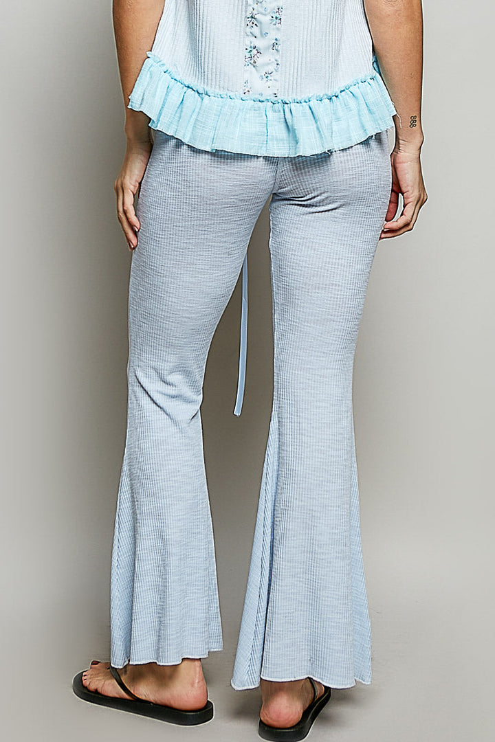 POL Drawstring Textured Ribbed Knit Pants